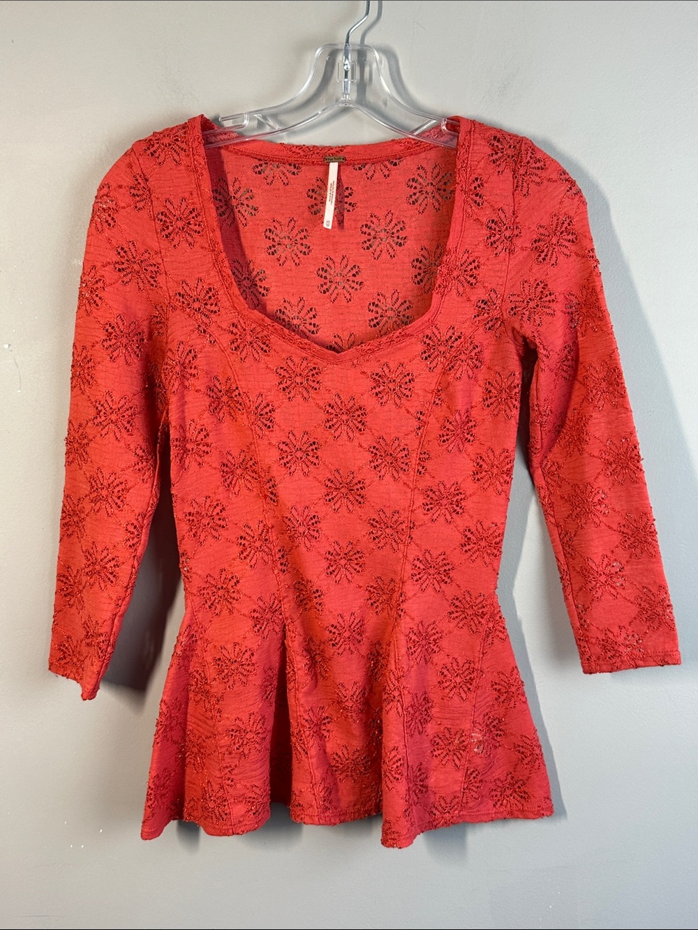 Free People Bohemian Daisy Lace Semi Sheer Peplum Top Size XS